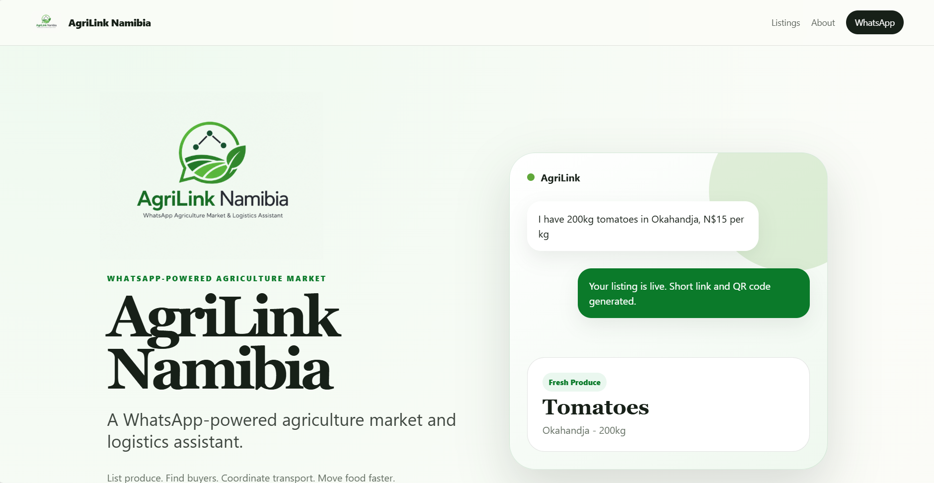 AgriLink website design delivered by Tsenaye Namushinga